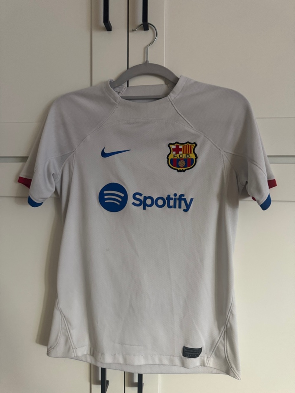 Nike Kids White FC Barcelona Soccer Jersey with Blue Accents
